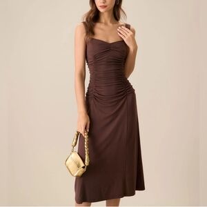 Rihoas / new with tags / Women's Coffee Ruched Knitted Slip Midi Dress